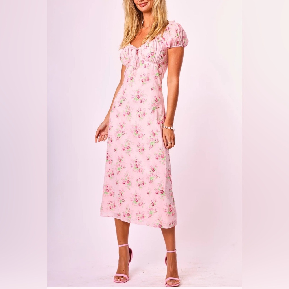 AMY JANE LONDON FLORAL PINK COTTON MIDI DRESS MILKMADE COTTAGE CORE